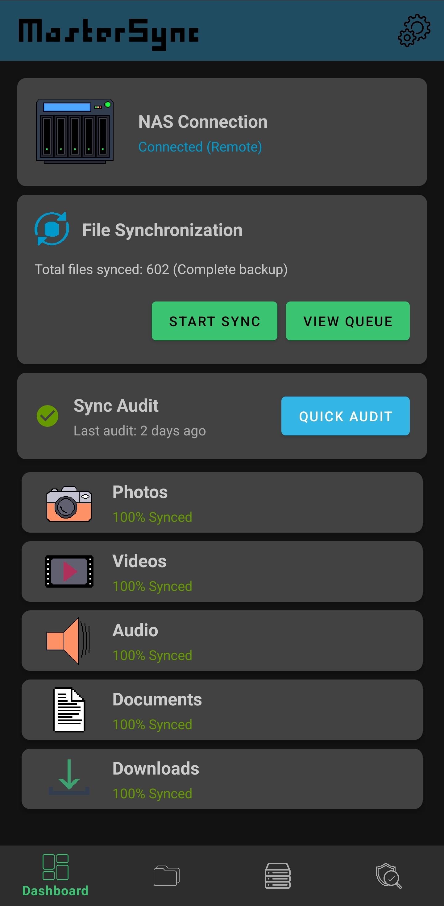 MasterSync main dashboard